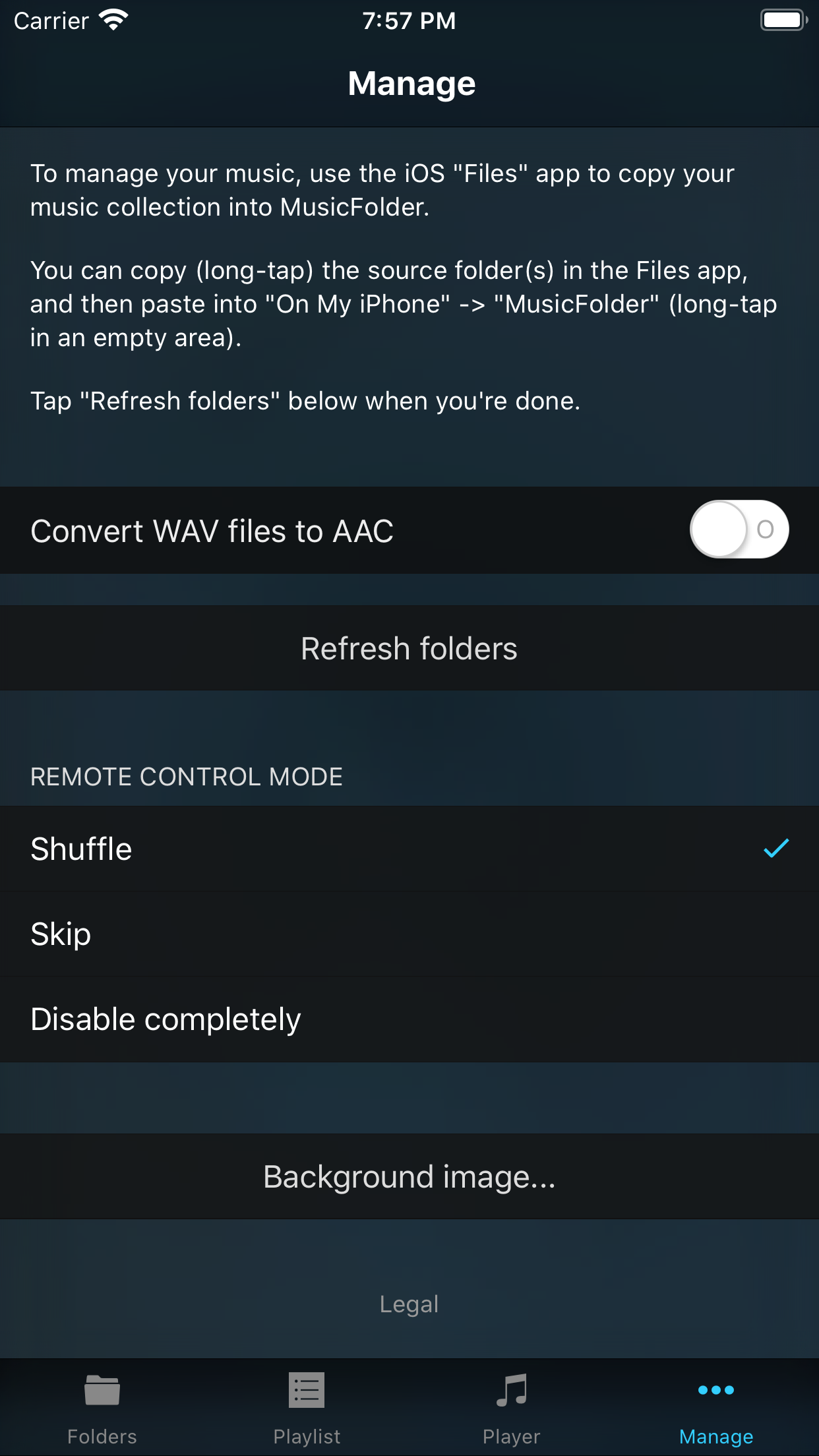 Settings tab